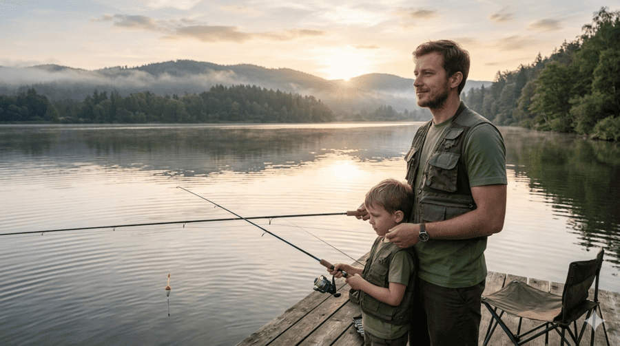 Maketa otec a syn na rybách